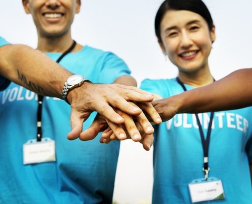 volunteer team huddle