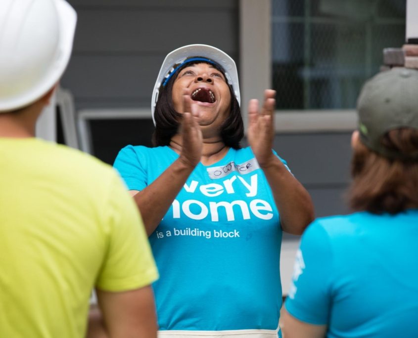 woman, volunteer, laughing