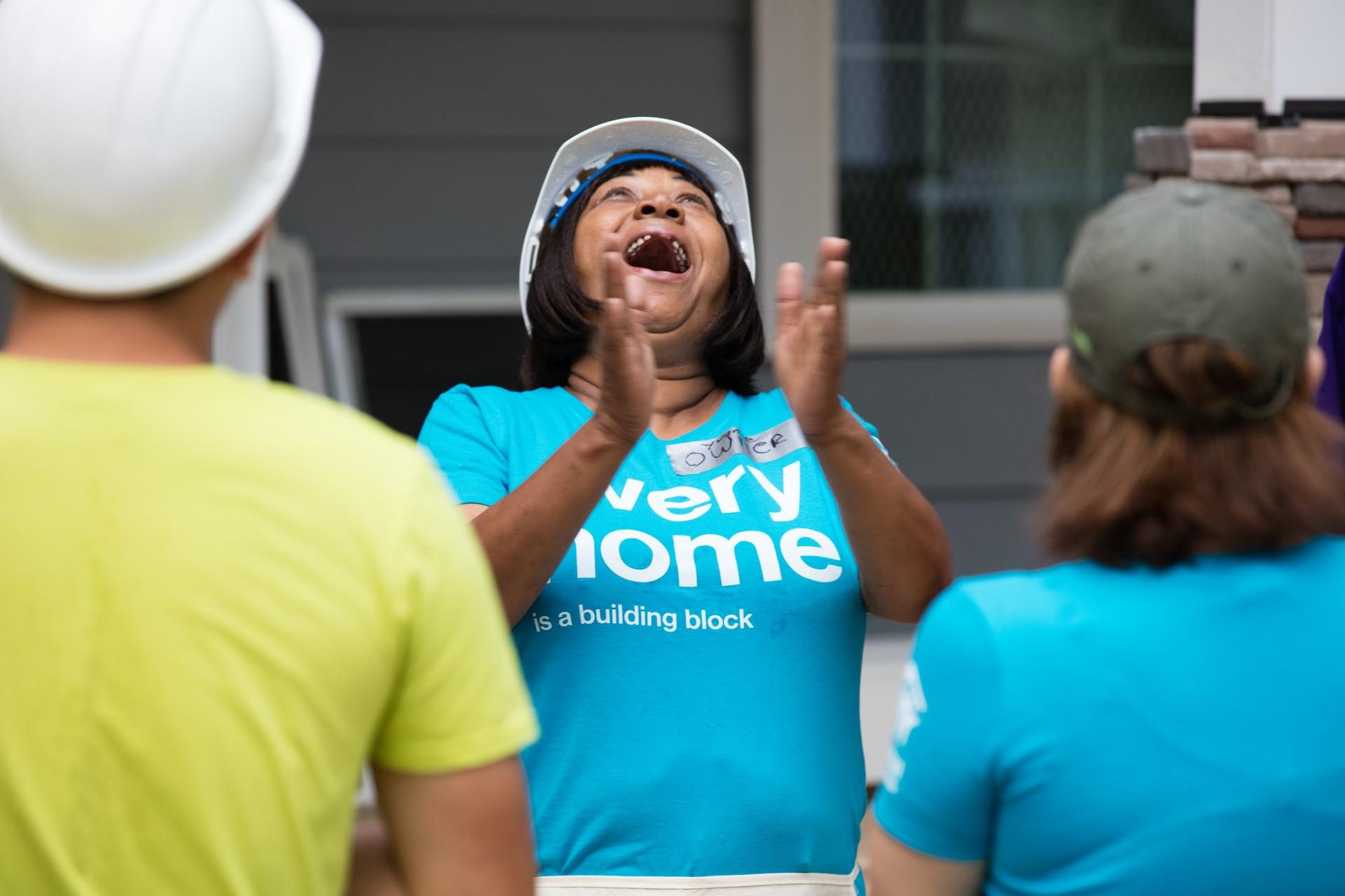 woman, volunteer, laughing