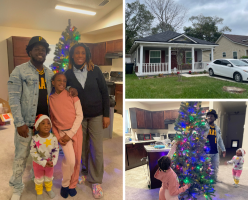 a family getting a home for christmas