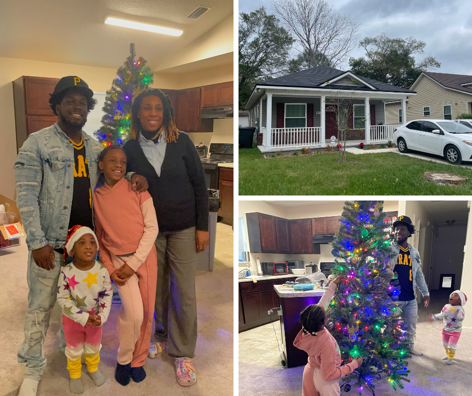 a family getting a home for christmas