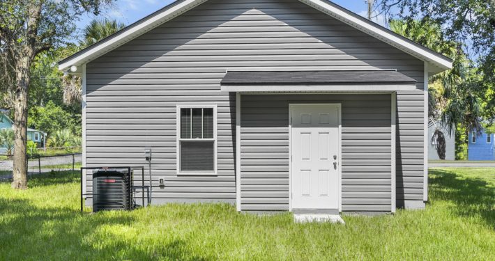 side view of the house with the door closed