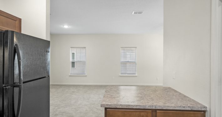 view of the living room from the kitchen