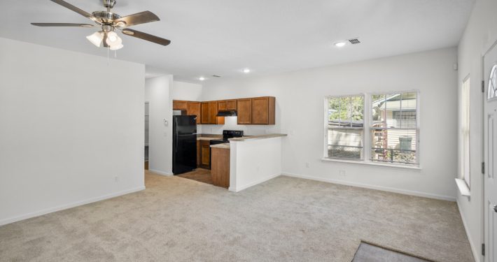 kitchen and living room full view