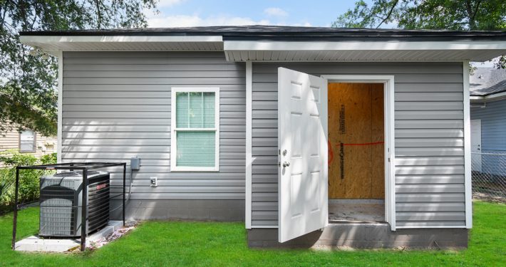 side view of the house with the door opened